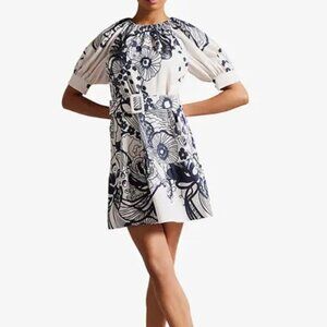 Ted Baker Soira Floral Print Puff Sleeve Mini Dress - Like New